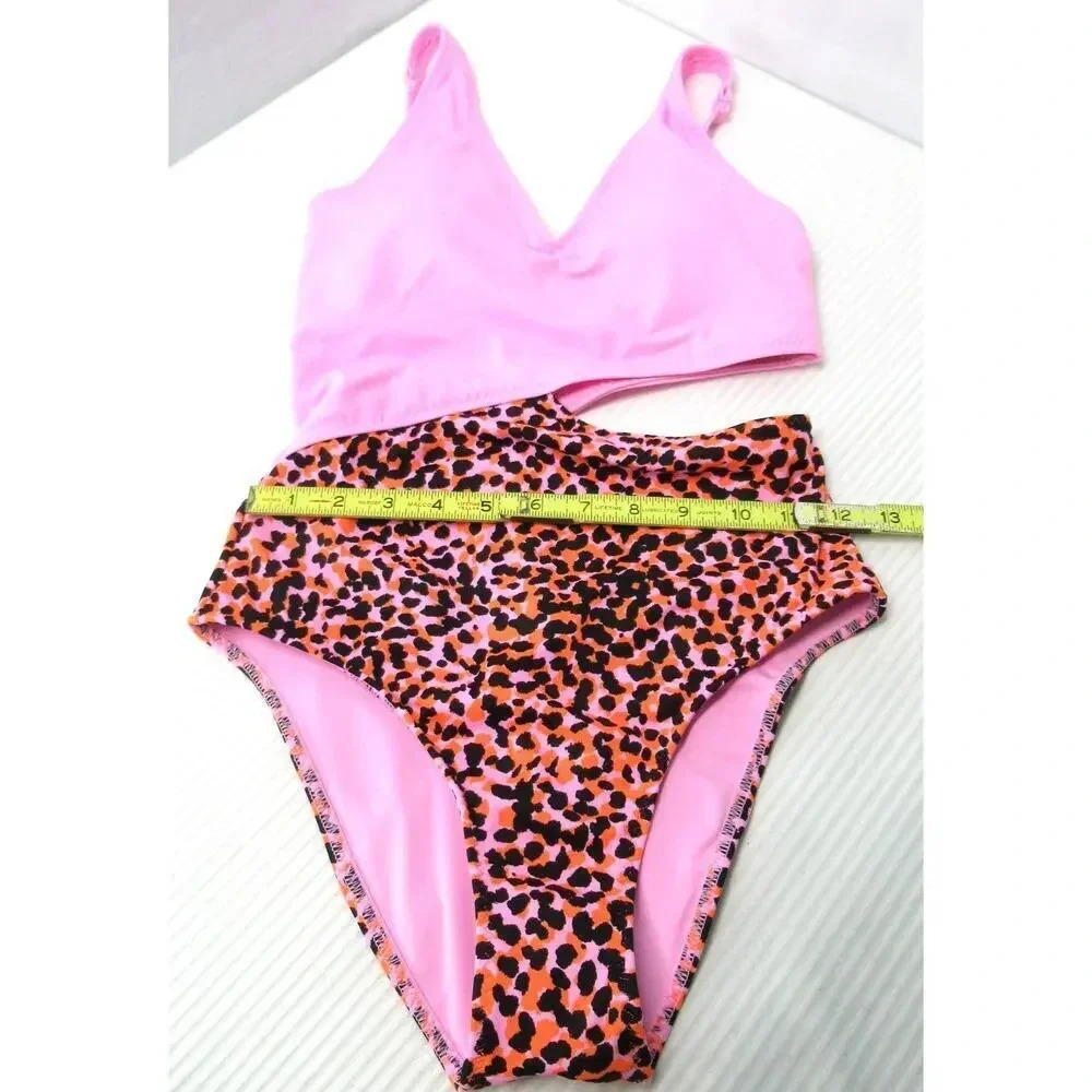 Fabletics Swimsuit Womens Small Pink Asymmetrical Cutout Shaping One Piece NEW